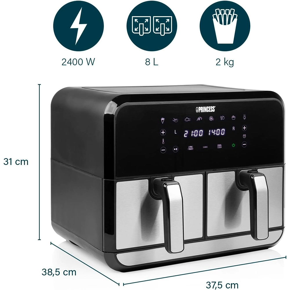 Princess 182074 Dubbele Airfryer - Open met mand